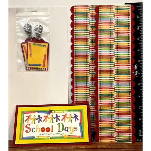 Handmade School Days Scrapbook Page Kit With Borders Tags & Embellishments - Picture 2 of 2